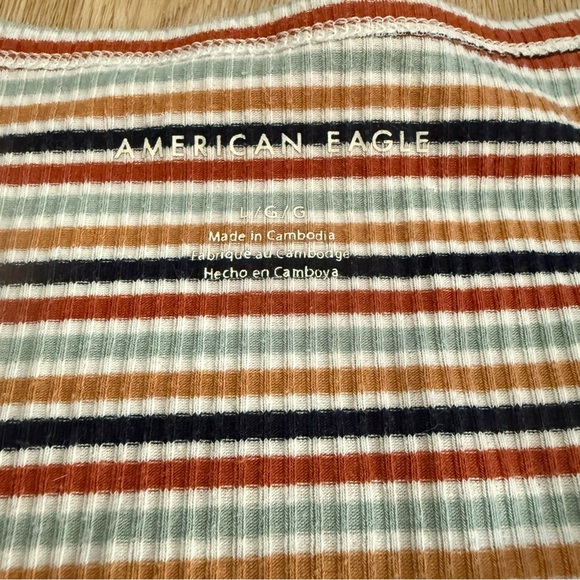 American Eagle Quarter Button Down Striped Short Sleeve Shirt size Large - Picture 6 of 6